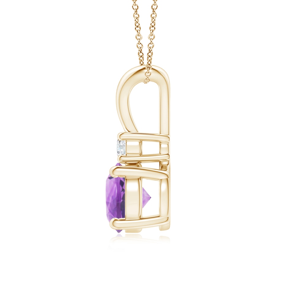 7mm A Round Amethyst Solitaire V-Bale Pendant with Diamond in Yellow Gold side 199