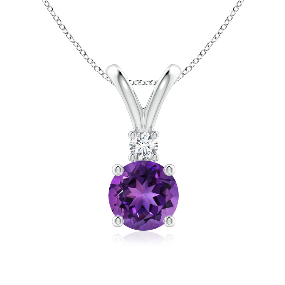 7mm AAAA Round Amethyst Solitaire V-Bale Pendant with Diamond in P950 Platinum 