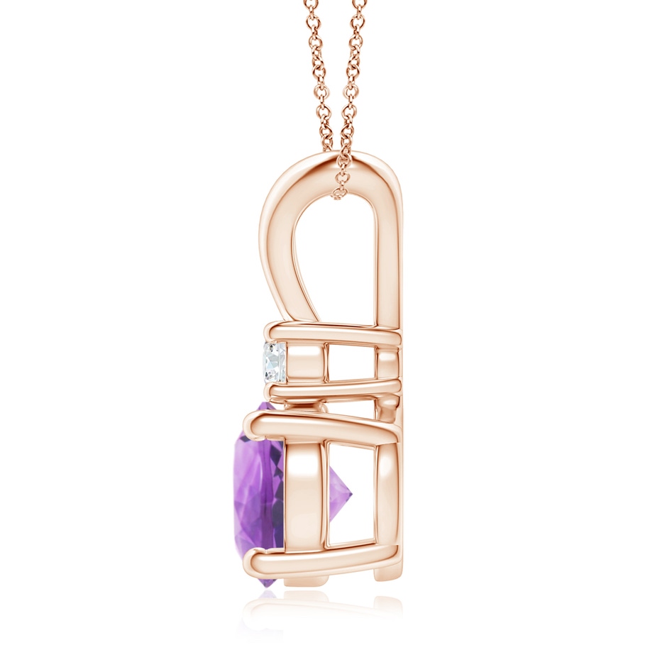 8mm A Round Amethyst Solitaire V-Bale Pendant with Diamond in Rose Gold side 199