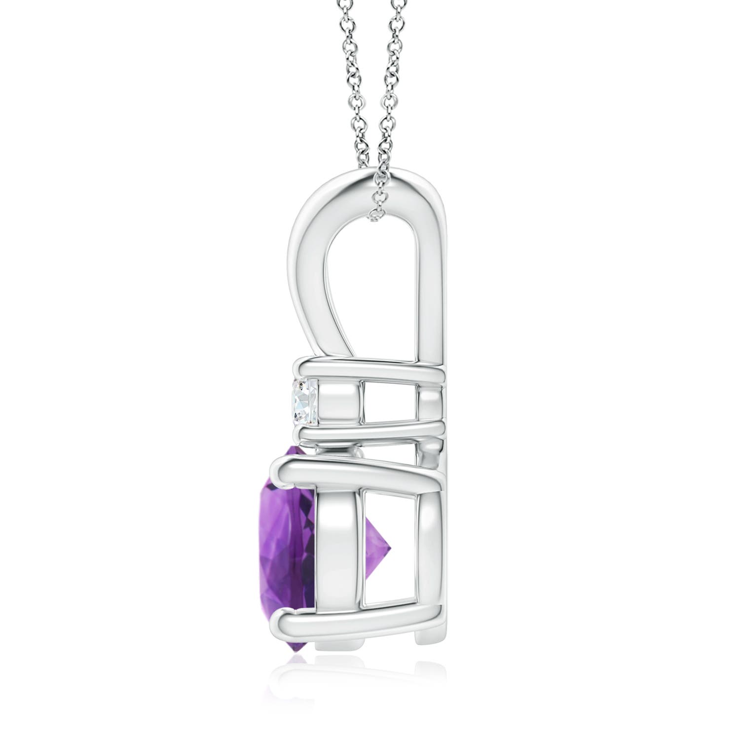 8mm AAA Round Amethyst Solitaire V-Bale Pendant with Diamond in White Gold
