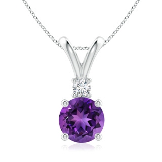 8mm AAAA Round Amethyst Solitaire V-Bale Pendant with Diamond in P950 Platinum