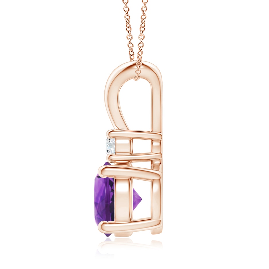 8mm AAAA Round Amethyst Solitaire V-Bale Pendant with Diamond in Rose Gold side 199