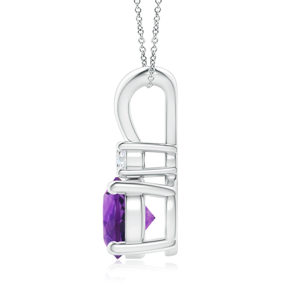 8mm AAAA Round Amethyst Solitaire V-Bale Pendant with Diamond in White Gold side 199