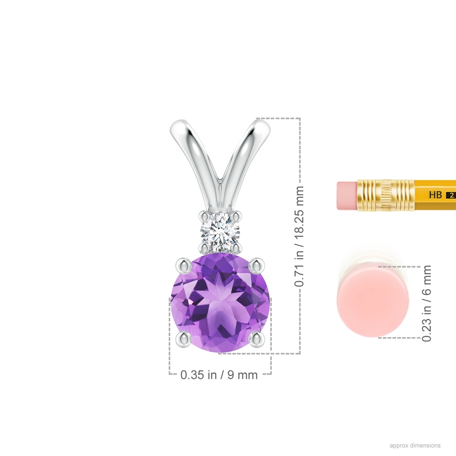 9mm A Round Amethyst Solitaire V-Bale Pendant with Diamond in P950 Platinum ruler
