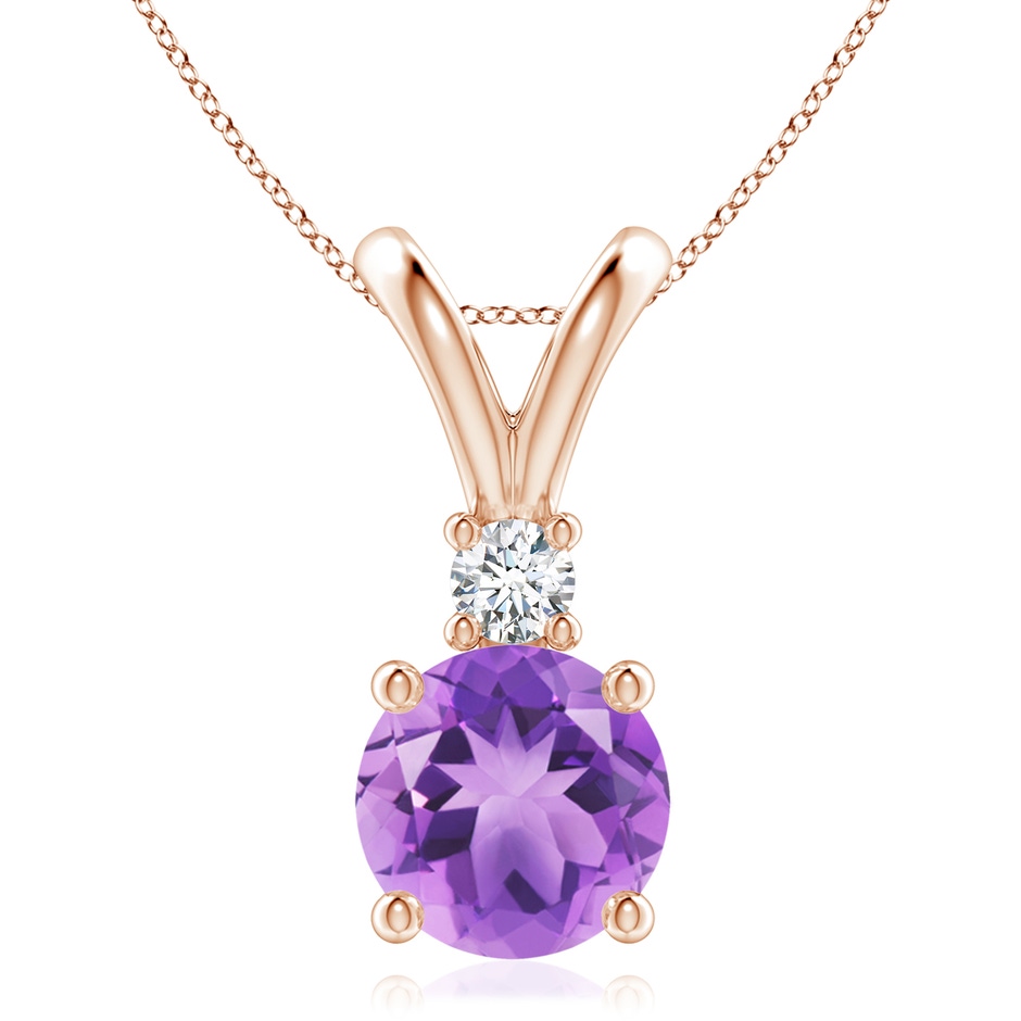 9mm A Round Amethyst Solitaire V-Bale Pendant with Diamond in Rose Gold 