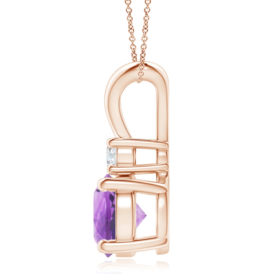 9mm A Round Amethyst Solitaire V-Bale Pendant with Diamond in Rose Gold side 199