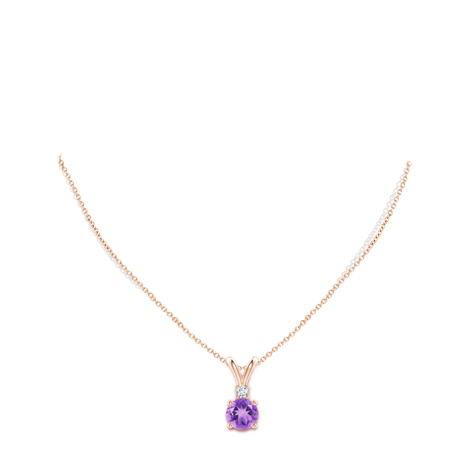9mm A Round Amethyst Solitaire V-Bale Pendant with Diamond in Rose Gold pen