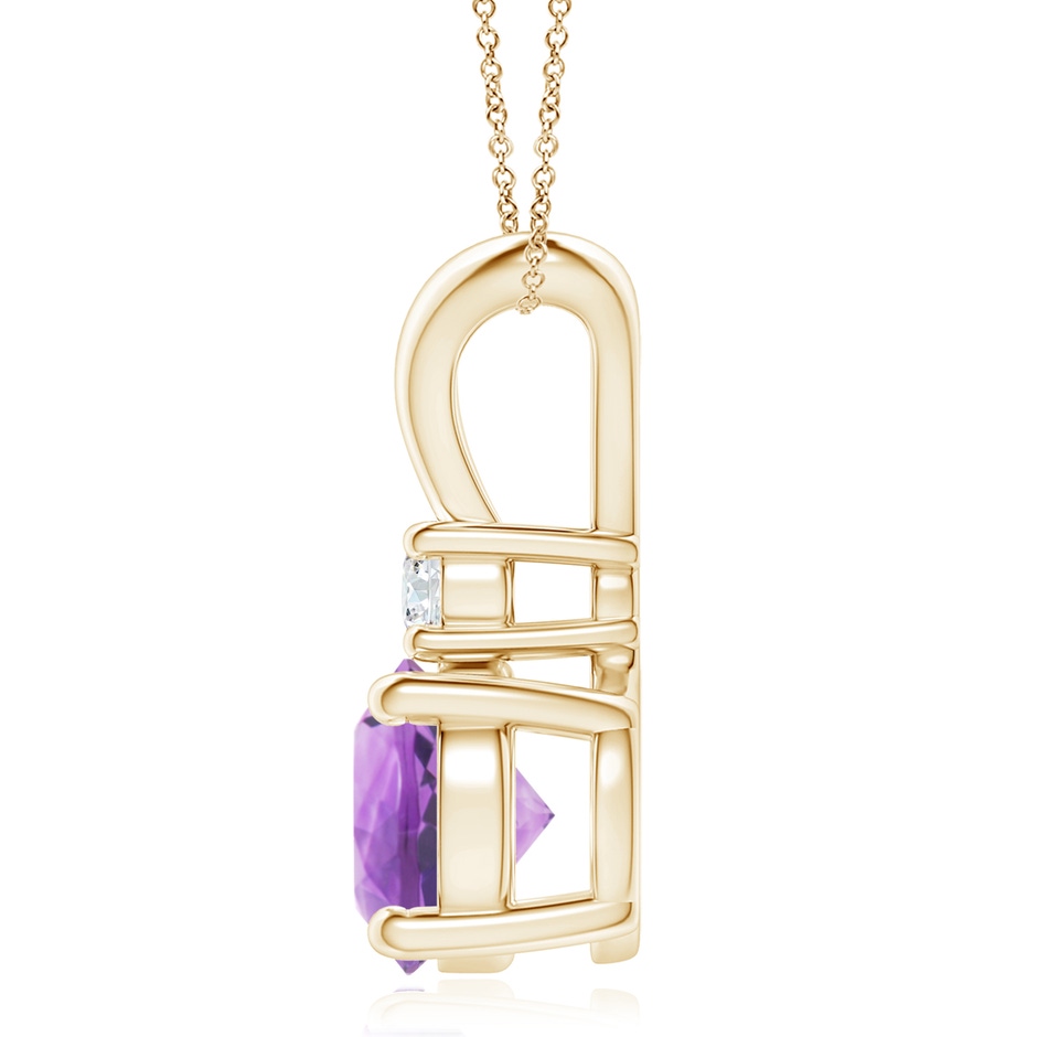 9mm A Round Amethyst Solitaire V-Bale Pendant with Diamond in Yellow Gold side 199
