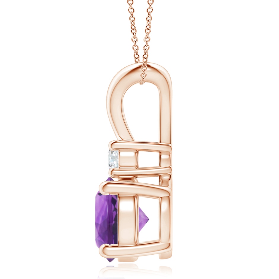 9mm AAA Round Amethyst Solitaire V-Bale Pendant with Diamond in Rose Gold side 199