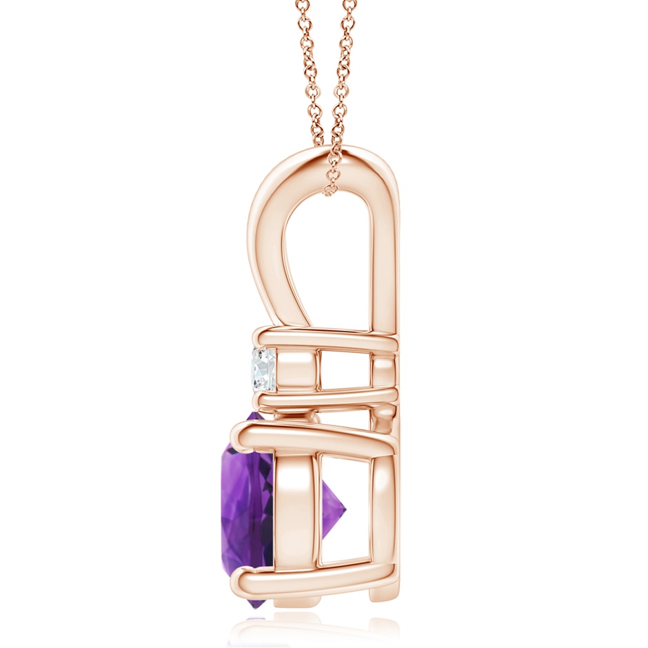 9mm AAAA Round Amethyst Solitaire V-Bale Pendant with Diamond in Rose Gold side 199
