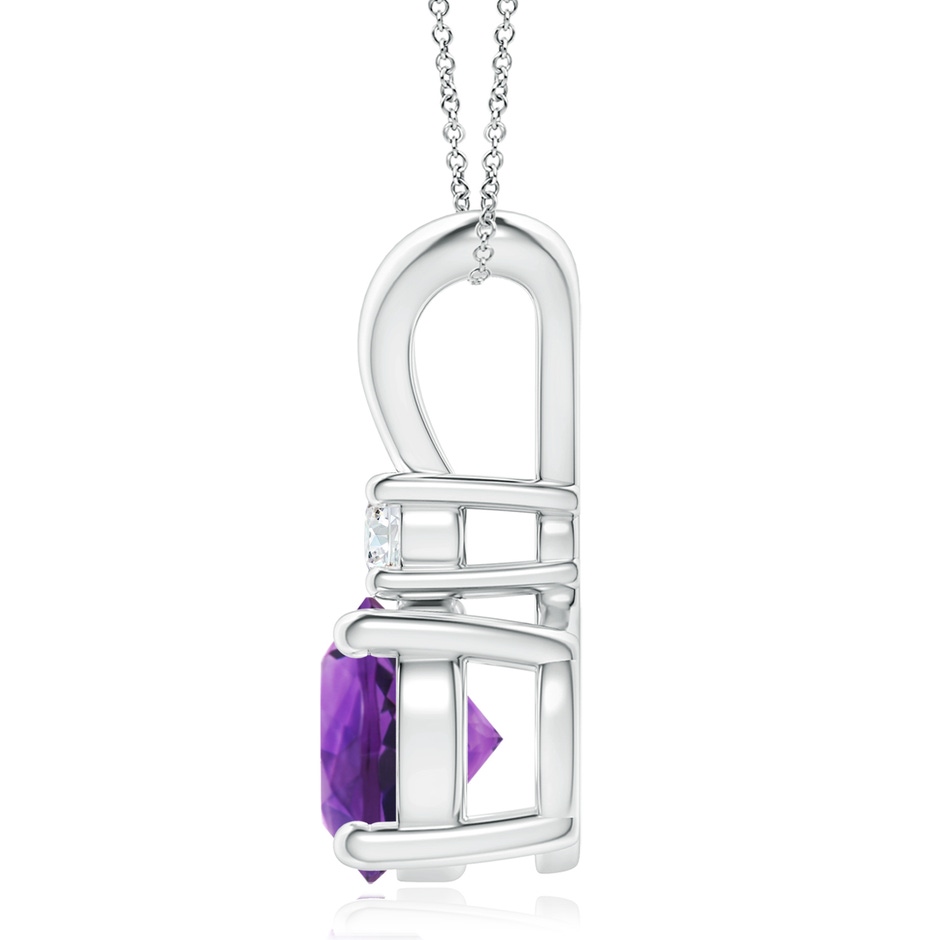 9mm AAAA Round Amethyst Solitaire V-Bale Pendant with Diamond in White Gold side 199