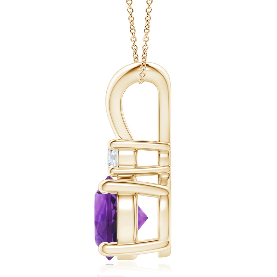 9mm AAAA Round Amethyst Solitaire V-Bale Pendant with Diamond in Yellow Gold side 199