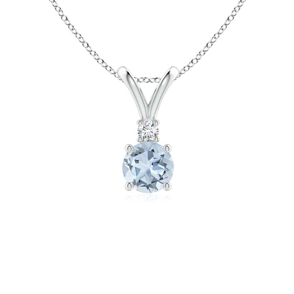 5mm A Round Aquamarine Solitaire V-Bale Pendant with Diamond in P950 Platinum 