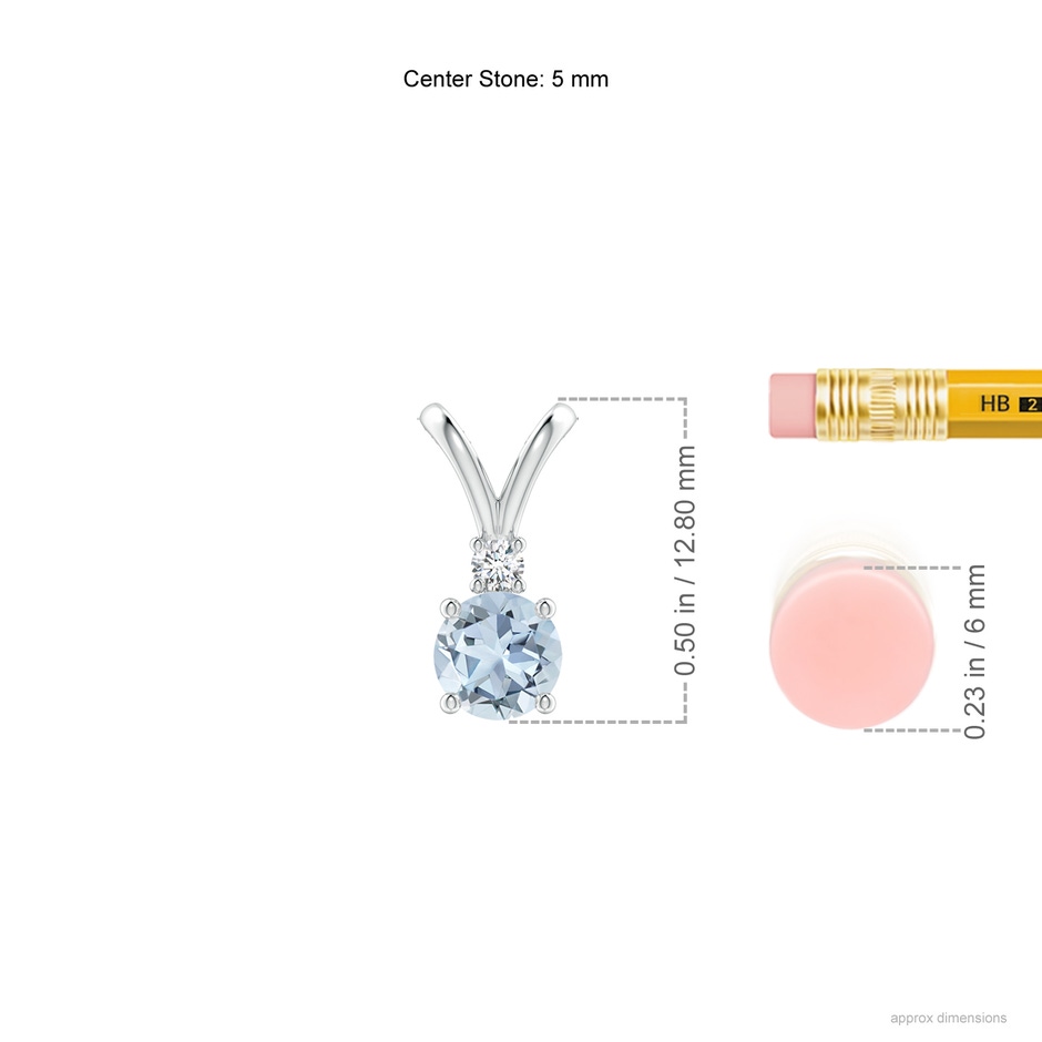 5mm A Round Aquamarine Solitaire V-Bale Pendant with Diamond in P950 Platinum ruler