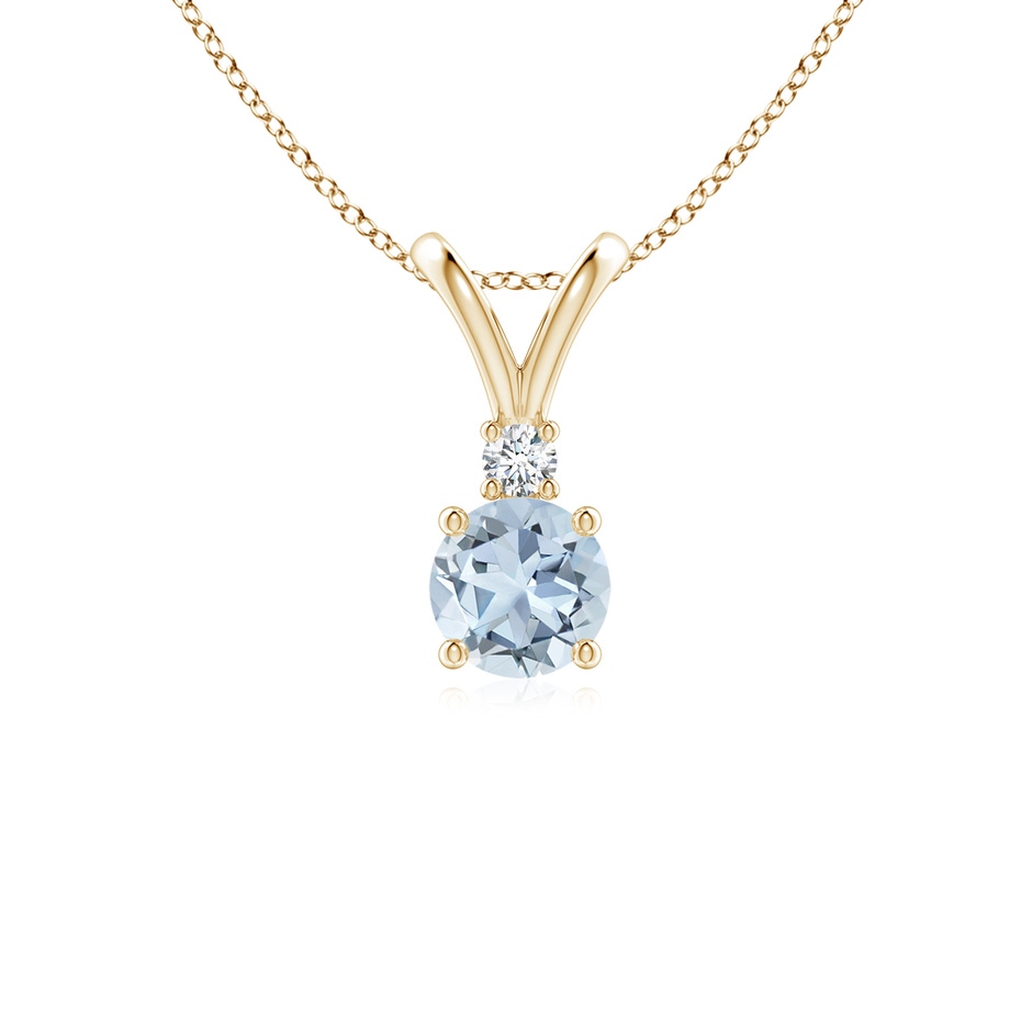 5mm A Round Aquamarine Solitaire V-Bale Pendant with Diamond in Yellow Gold 