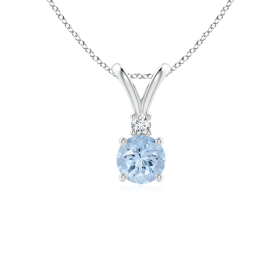 5mm AA Round Aquamarine Solitaire V-Bale Pendant with Diamond in P950 Platinum 