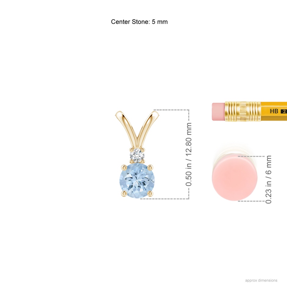 5mm AA Round Aquamarine Solitaire V-Bale Pendant with Diamond in Yellow Gold ruler