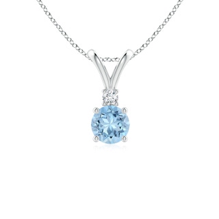 5mm AAA Round Aquamarine Solitaire V-Bale Pendant with Diamond in 9K White Gold