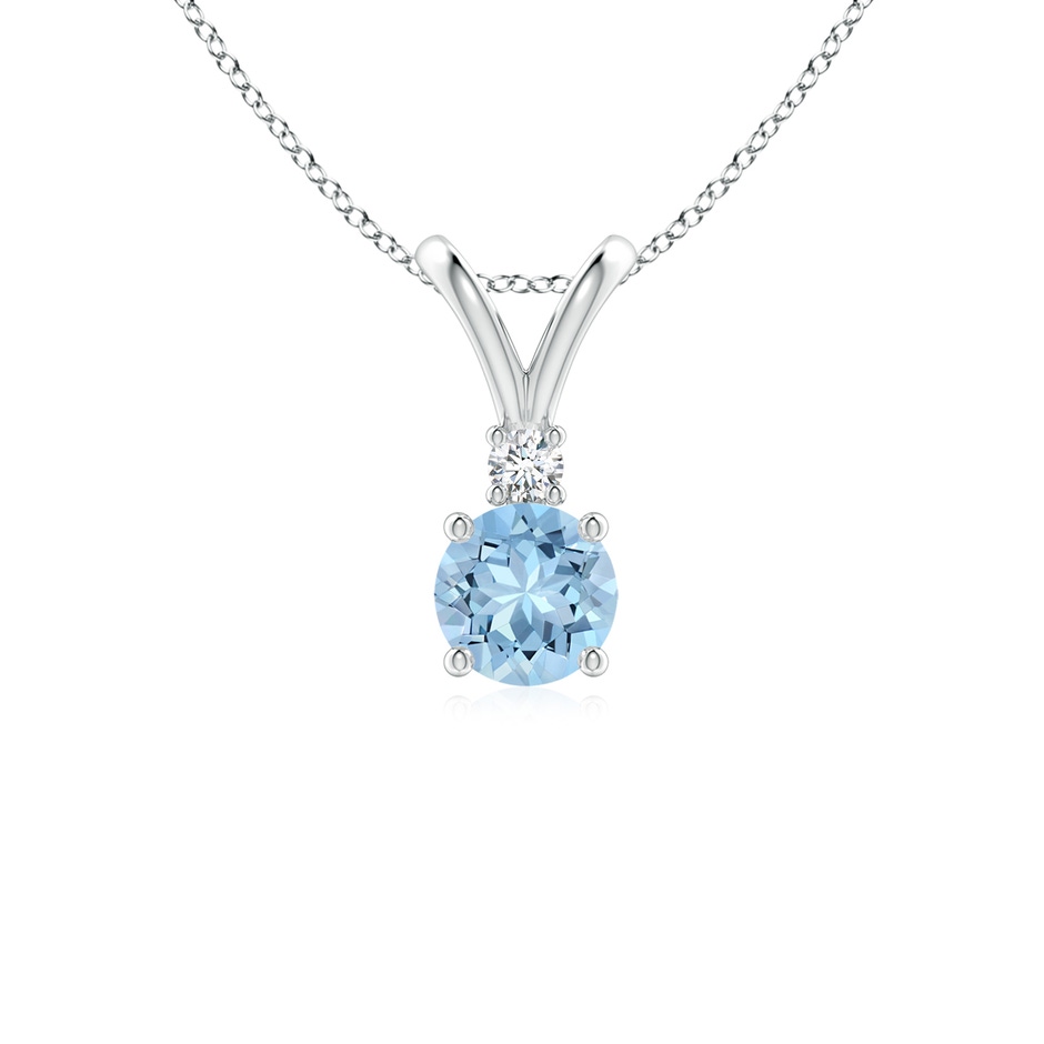 5mm AAA Round Aquamarine Solitaire V-Bale Pendant with Diamond in White Gold 