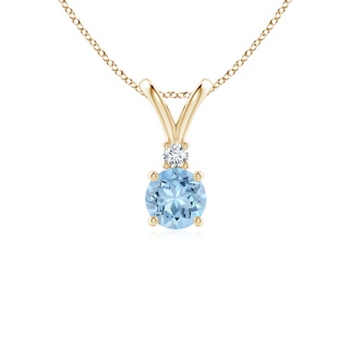 5mm AAA Round Aquamarine Solitaire V-Bale Pendant with Diamond in Yellow Gold
