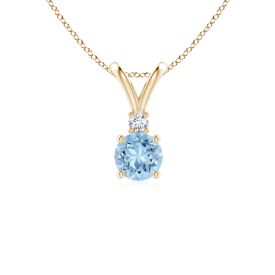 5mm AAA Round Aquamarine Solitaire V-Bale Pendant with Diamond in Yellow Gold 