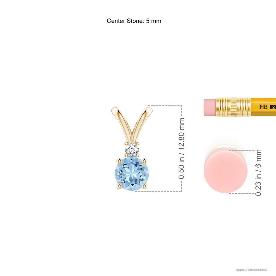 5mm AAA Round Aquamarine Solitaire V-Bale Pendant with Diamond in Yellow Gold ruler