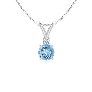 5mm AAAA Round Aquamarine Solitaire V-Bale Pendant with Diamond in 9K White Gold