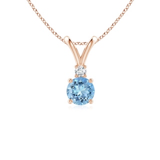 5mm AAAA Round Aquamarine Solitaire V-Bale Pendant with Diamond in Rose Gold