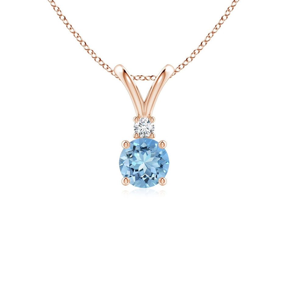 5mm AAAA Round Aquamarine Solitaire V-Bale Pendant with Diamond in Rose Gold 