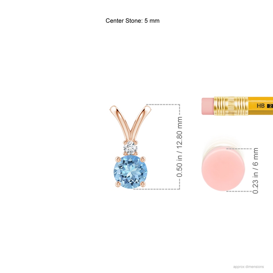 5mm AAAA Round Aquamarine Solitaire V-Bale Pendant with Diamond in Rose Gold ruler