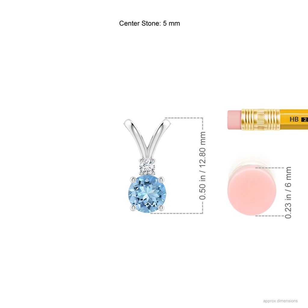 5mm AAAA Round Aquamarine Solitaire V-Bale Pendant with Diamond in S999 Silver ruler