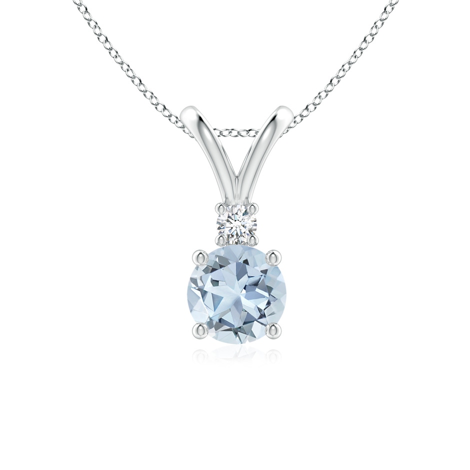 6mm A Round Aquamarine Solitaire V-Bale Pendant with Diamond in White Gold 