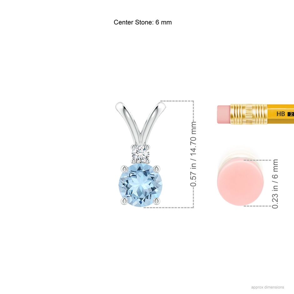 6mm AAA Round Aquamarine Solitaire V-Bale Pendant with Diamond in 10K White Gold ruler