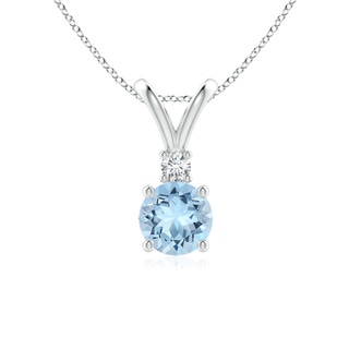 6mm AAA Round Aquamarine Solitaire V-Bale Pendant with Diamond in White Gold