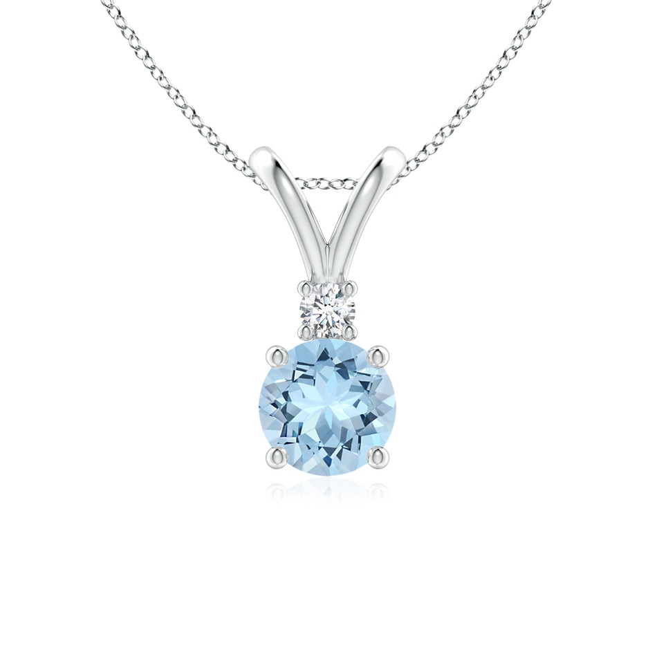 6mm AAA Round Aquamarine Solitaire V-Bale Pendant with Diamond in White Gold 