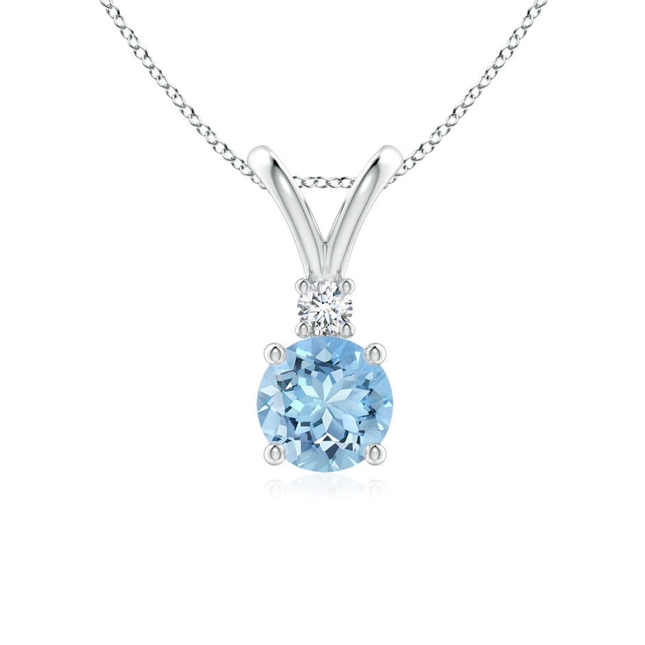6mm AAAA Round Aquamarine Solitaire V-Bale Pendant with Diamond in P950 Platinum 