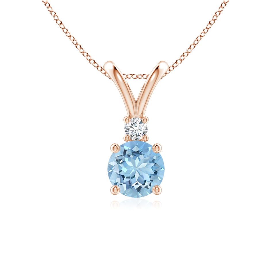 6mm AAAA Round Aquamarine Solitaire V-Bale Pendant with Diamond in Rose Gold 