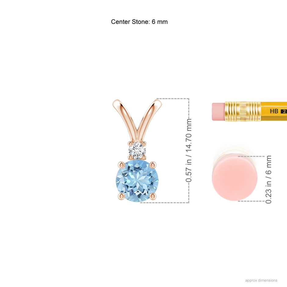 6mm AAAA Round Aquamarine Solitaire V-Bale Pendant with Diamond in Rose Gold ruler