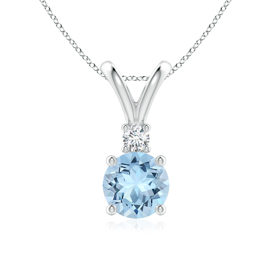 7mm AAA Round Aquamarine Solitaire V-Bale Pendant with Diamond in White Gold 