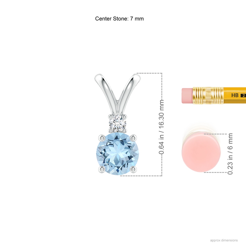 7mm AAA Round Aquamarine Solitaire V-Bale Pendant with Diamond in White Gold ruler