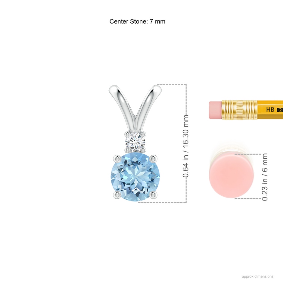 7mm AAAA Round Aquamarine Solitaire V-Bale Pendant with Diamond in P950 Platinum ruler