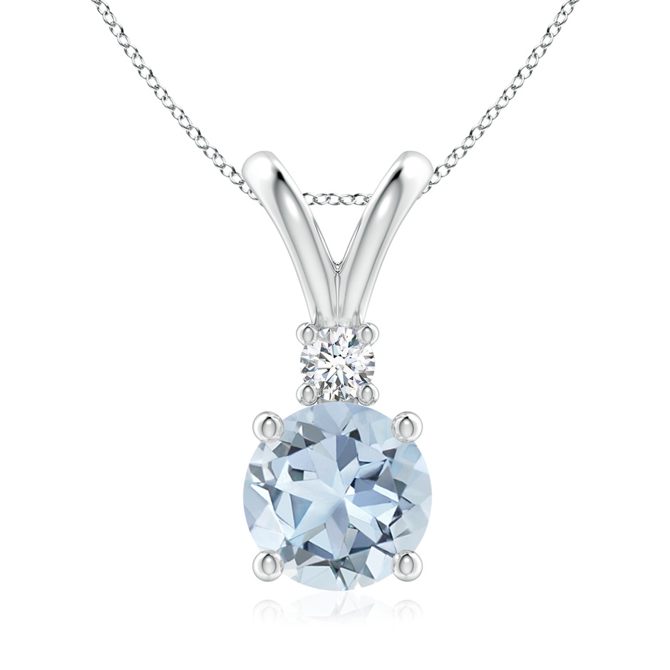 8mm A Round Aquamarine Solitaire V-Bale Pendant with Diamond in S999 Silver 