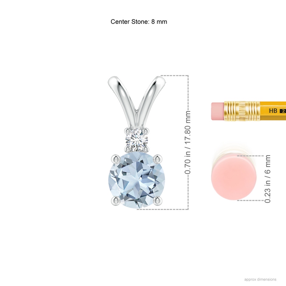 8mm A Round Aquamarine Solitaire V-Bale Pendant with Diamond in S999 Silver ruler