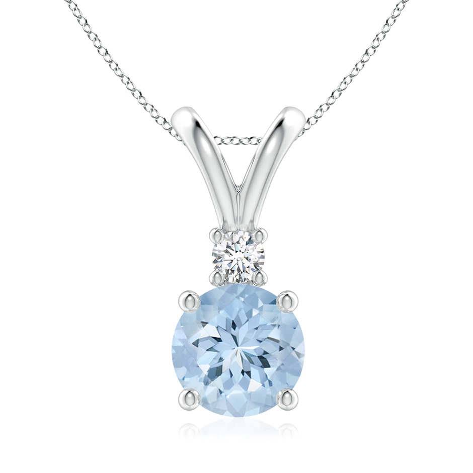 8mm AA Round Aquamarine Solitaire V-Bale Pendant with Diamond in S999 Silver 