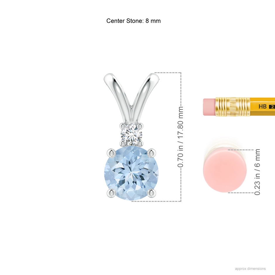 8mm AA Round Aquamarine Solitaire V-Bale Pendant with Diamond in S999 Silver ruler