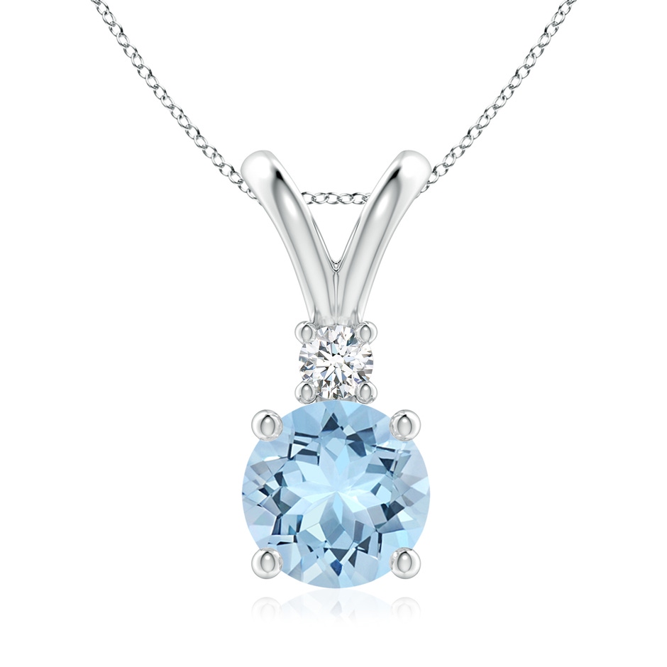 8mm AAA Round Aquamarine Solitaire V-Bale Pendant with Diamond in S999 Silver 