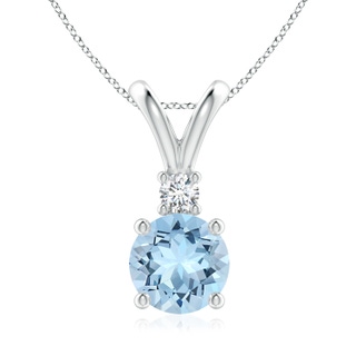 8mm AAA Round Aquamarine Solitaire V-Bale Pendant with Diamond in White Gold