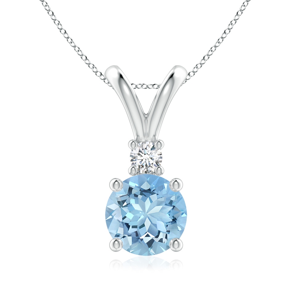 8mm AAAA Round Aquamarine Solitaire V-Bale Pendant with Diamond in White Gold 