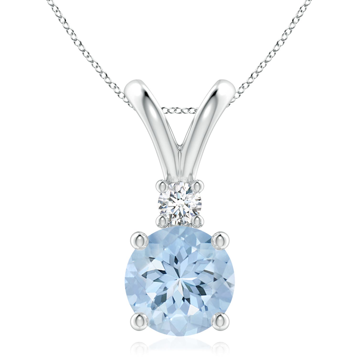 9mm AA Round Aquamarine Solitaire V-Bale Pendant with Diamond in P950 Platinum