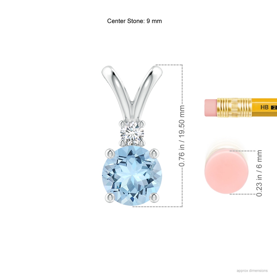 9mm AAA Round Aquamarine Solitaire V-Bale Pendant with Diamond in White Gold ruler